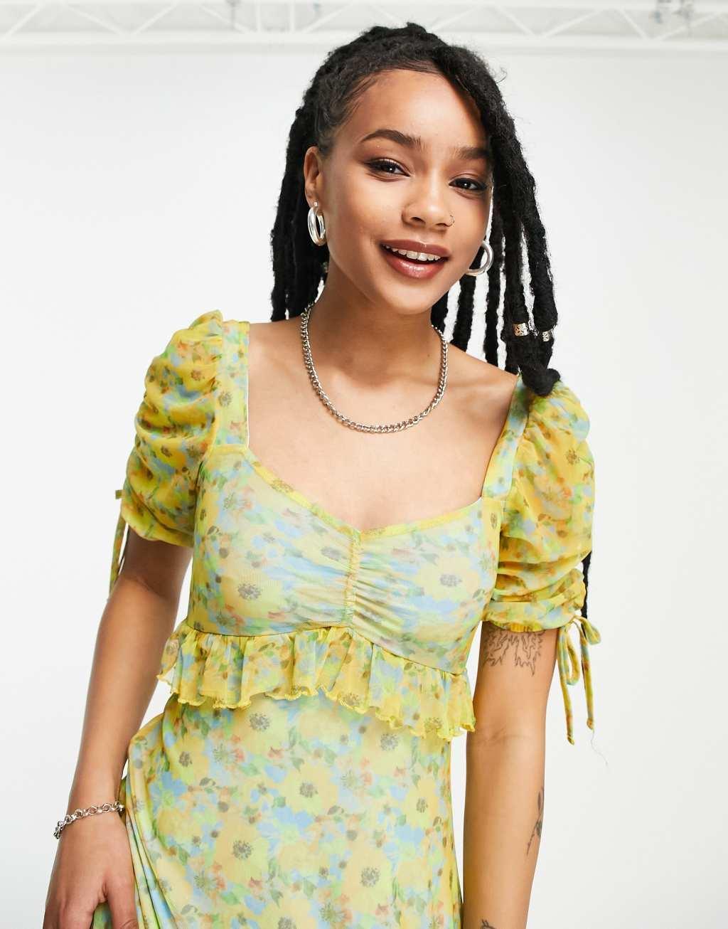 Topshop Petite neon floral mini tea dress Product Image