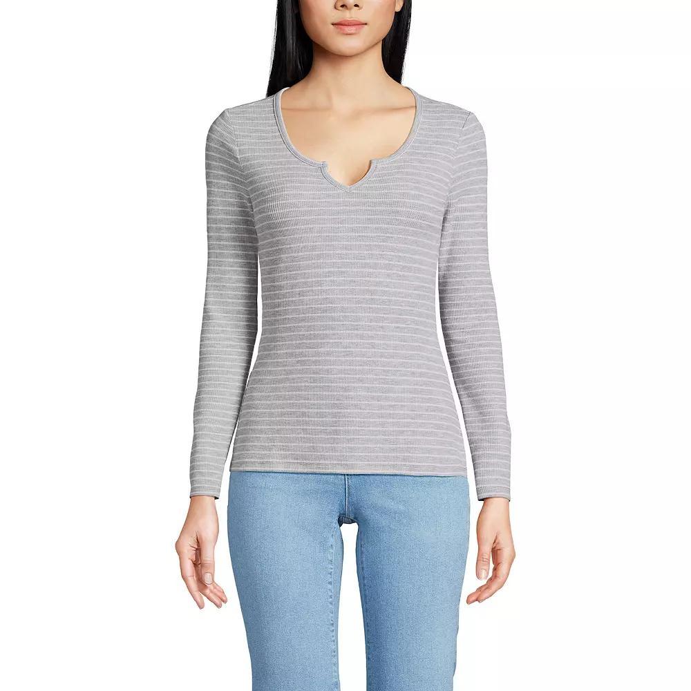 Women's Lands' End Waffle Notch Neck Top, Size: XS, Blue Breton Stripe Product Image
