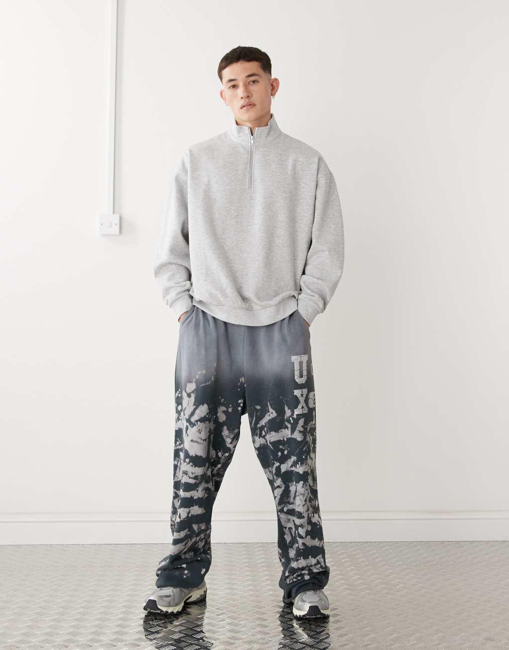 COLLUSION half zip funnel neck in gray heather Product Image