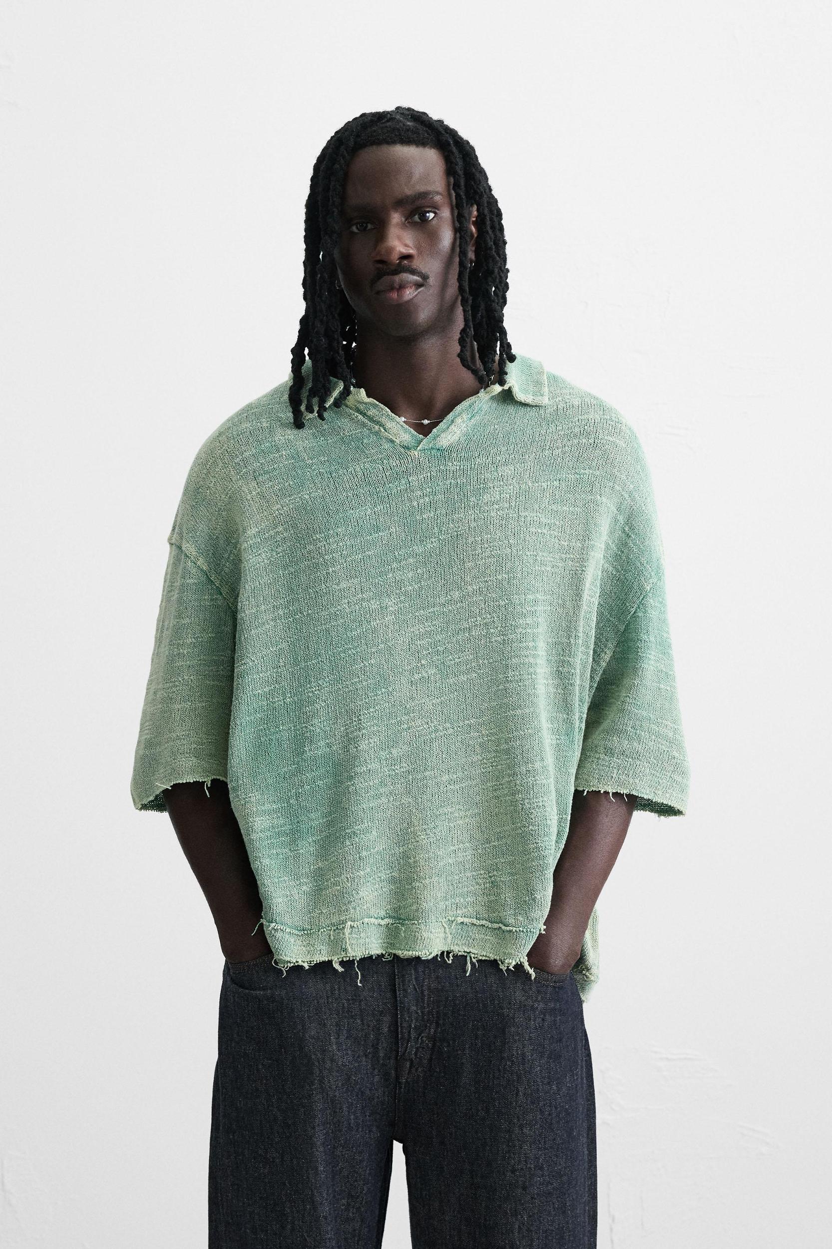 WASHED KNIT POLO SHIRT Product Image