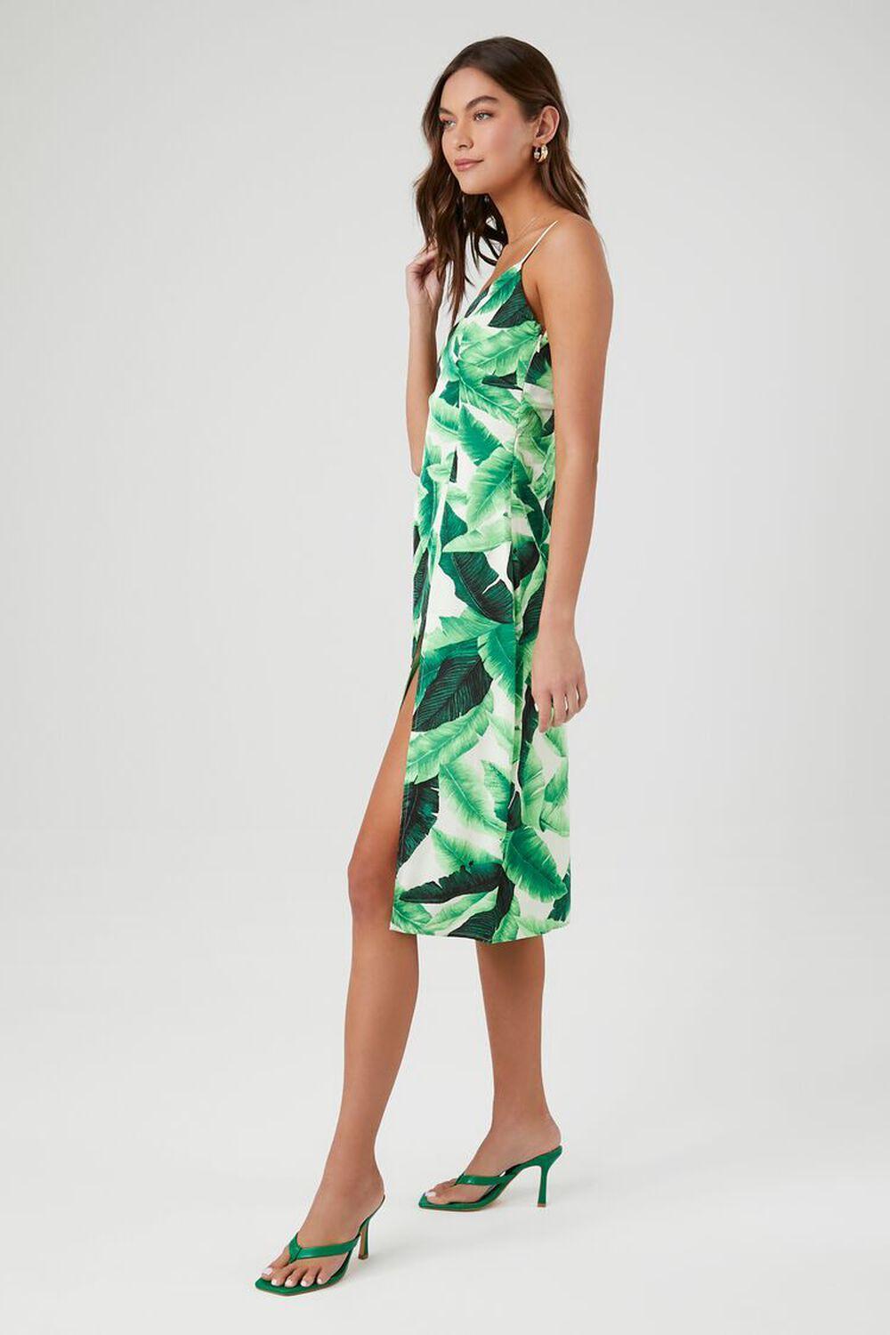 Twist-Back Tropical Leaf Midi Dress | Forever 21 Product Image