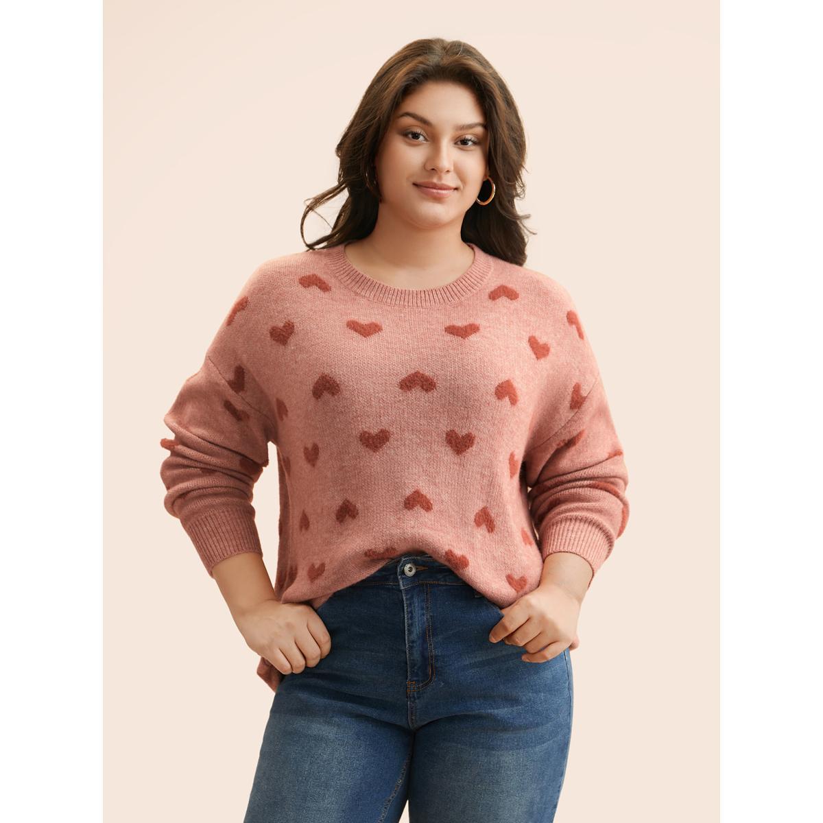 Plus Size Heart Shaped Drop Shoulder Pullover Watermelon Women Casual Long Sleeve Round Neck Everyday Pullovers BloomChic 14-16/1X Product Image