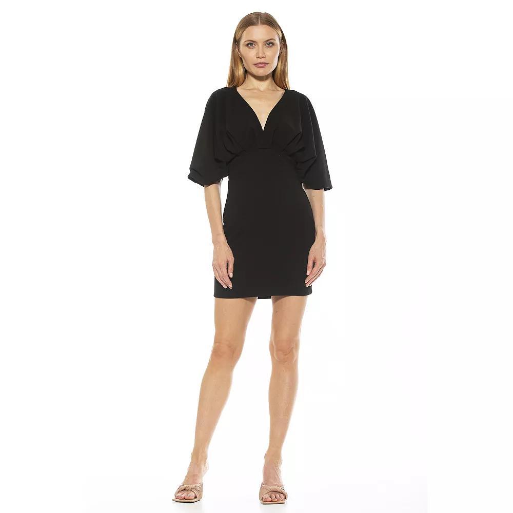 Women's ALEXIA ADMOR Deep V-Draped Mini Dress, Size: XS, Black Product Image