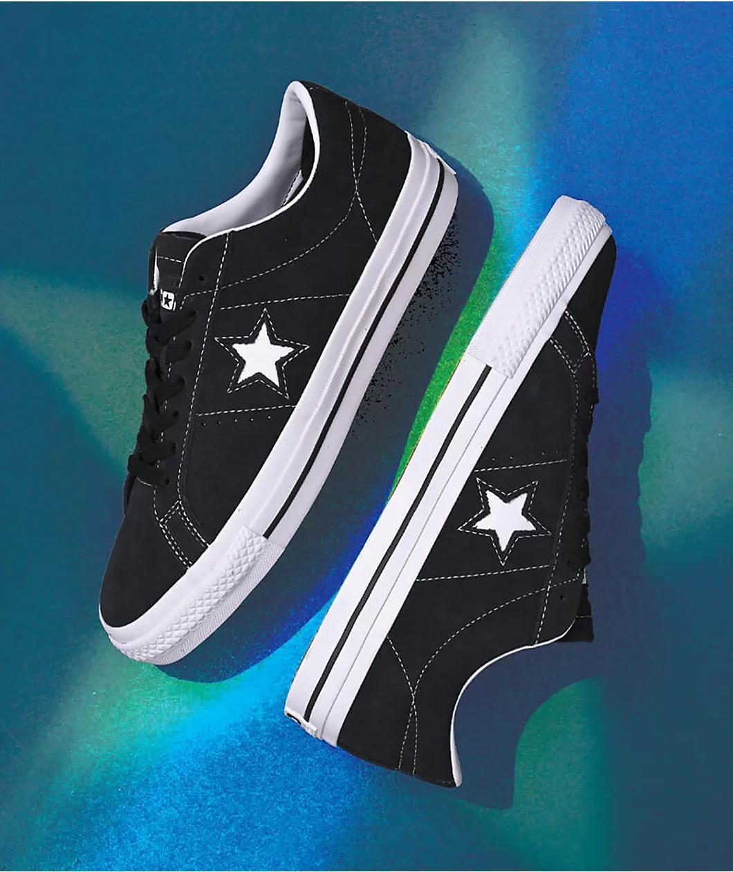 Converse One Star Pro Black & White Suede Skate Shoes Product Image