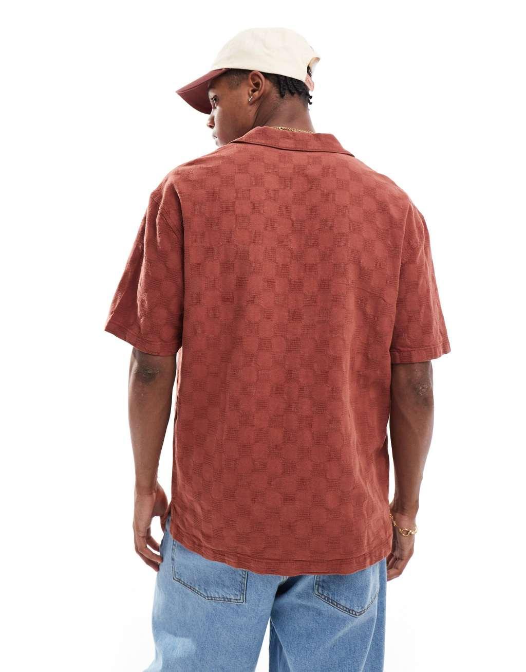 Pull&Bear checked detail shirt in burgundy Product Image