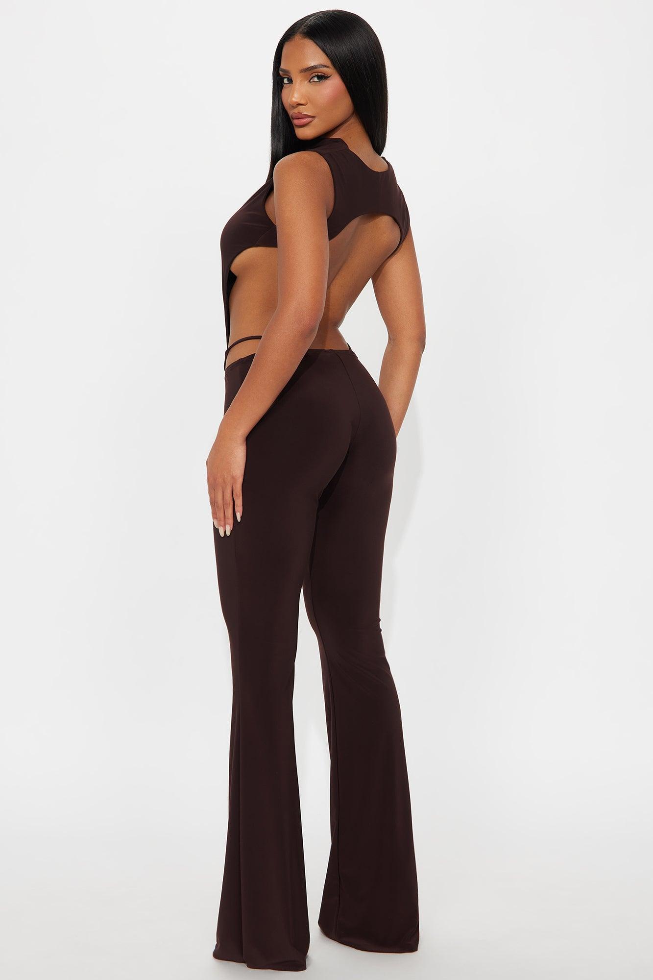 Power Play Backless Bodysuit Pant Set - Chocolate Product Image