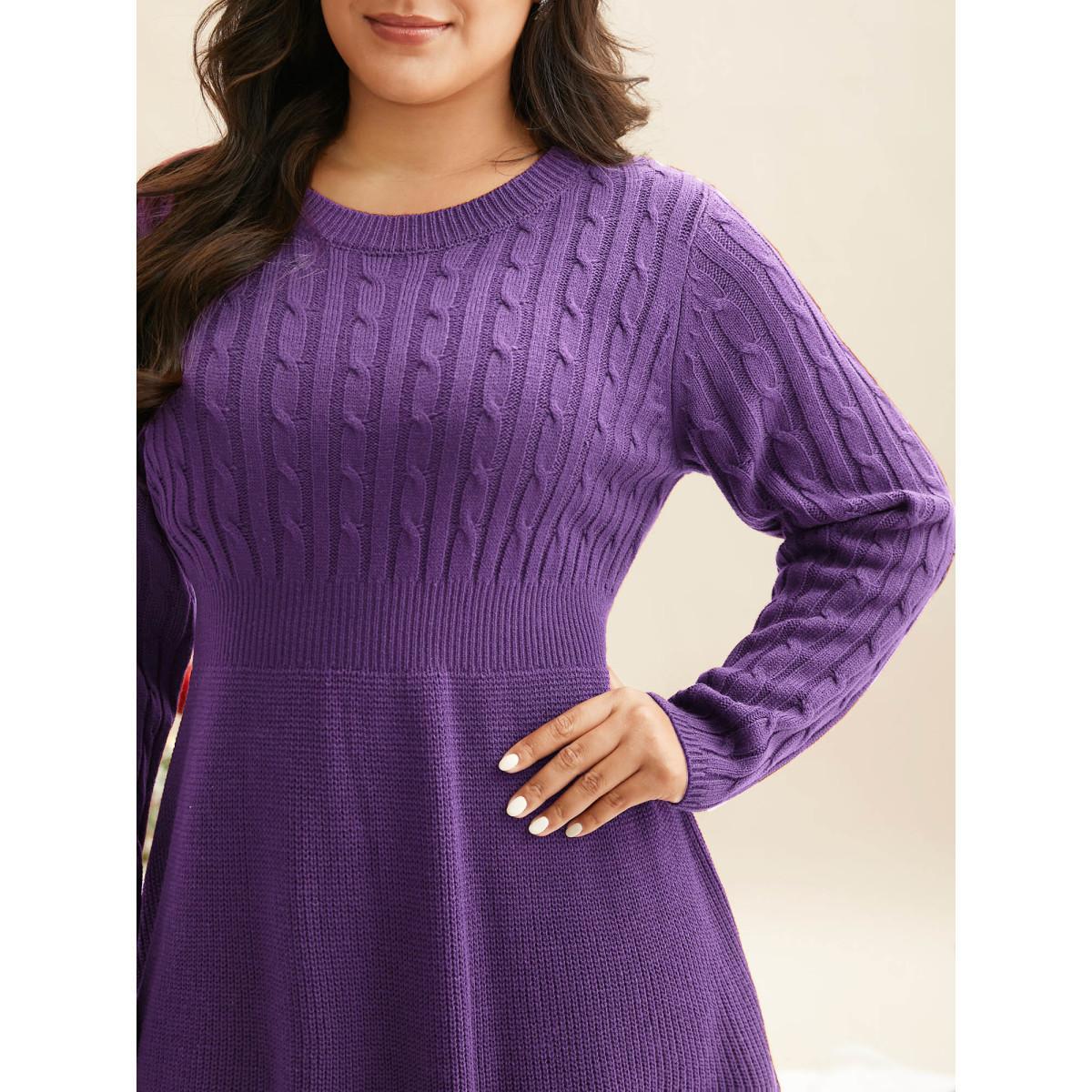 Plus Size Cable Knit Fit-and-Flare Midi Sweater Dress Deepred Women Elegant Bodycon Long Sleeve Everyday Sweater Dresses BloomChic 12/L Product Image