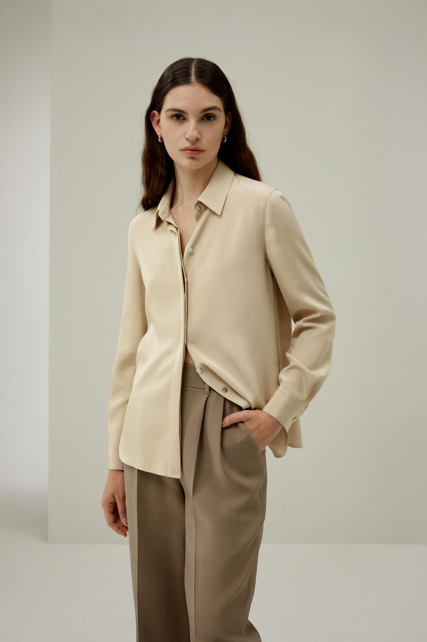 Graceful Button Up Silk Blouse Product Image