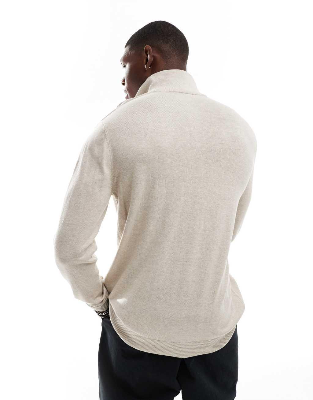 Jack & Jones knitted half zip in beige Product Image