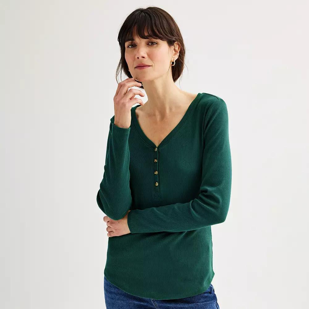 Women's Sonoma Goods For Life® Rib Long Sleeve Henley, Size: Medium, Peanut White Product Image
