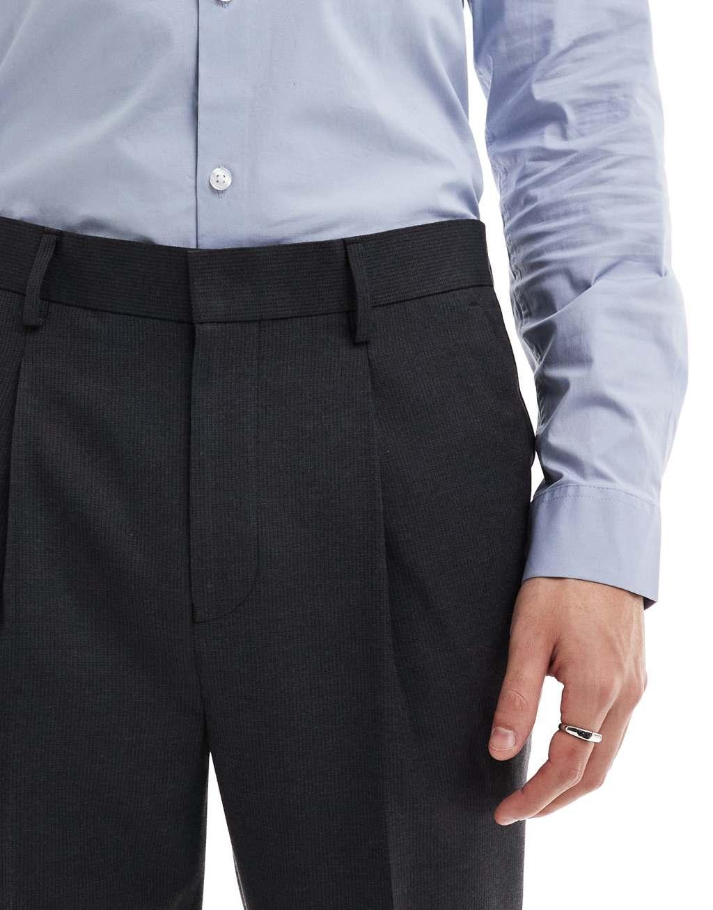 ASOS DESIGN smart tapered fit pants in charcoal microtexture Product Image