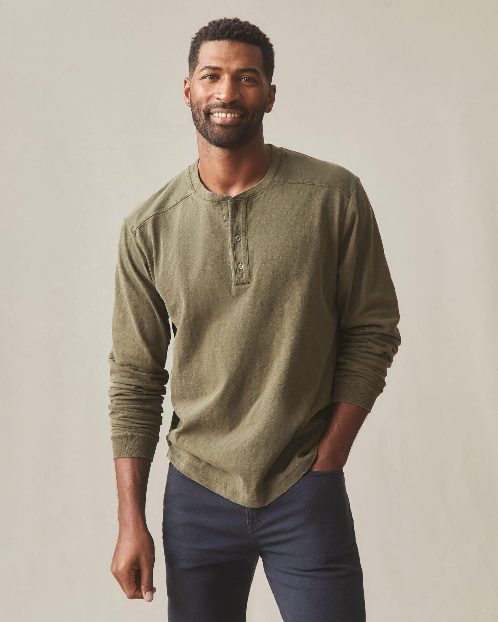 Men's Long Sleeve Broken-In Premium Slub Henley - Washed Seaweed Product Image