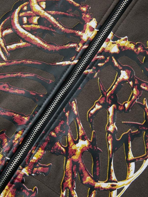 Skeleton Print Loose Hoodie Product Image