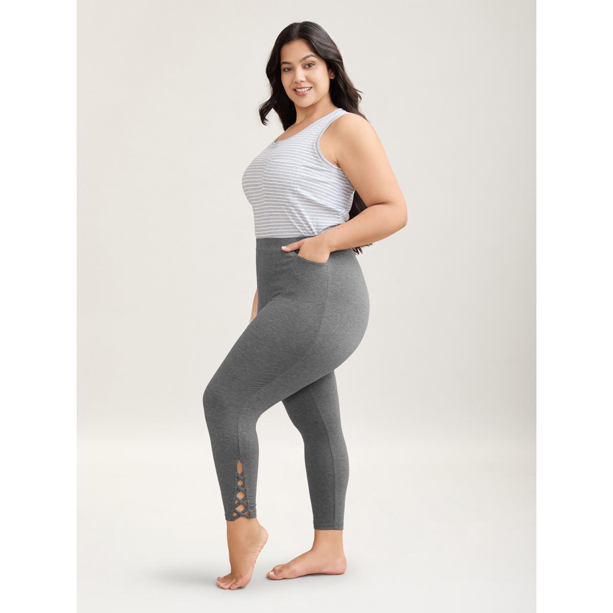 Plus Size Heathered Mid-Rise Skinny-Fit Leggings Women DarkGray Elegant High stretch Skinny Mid Rise Everyday Leggings BloomChic 12/L Product Image