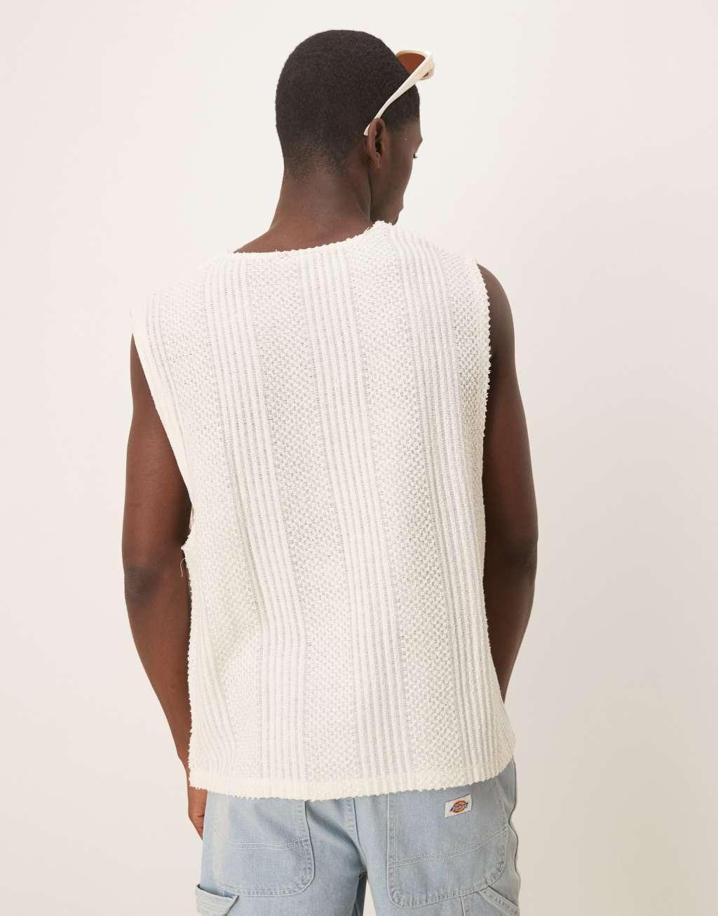 ASOS DESIGN boxy oversized tank with notch neck in heavyweight cream textured fabric Product Image