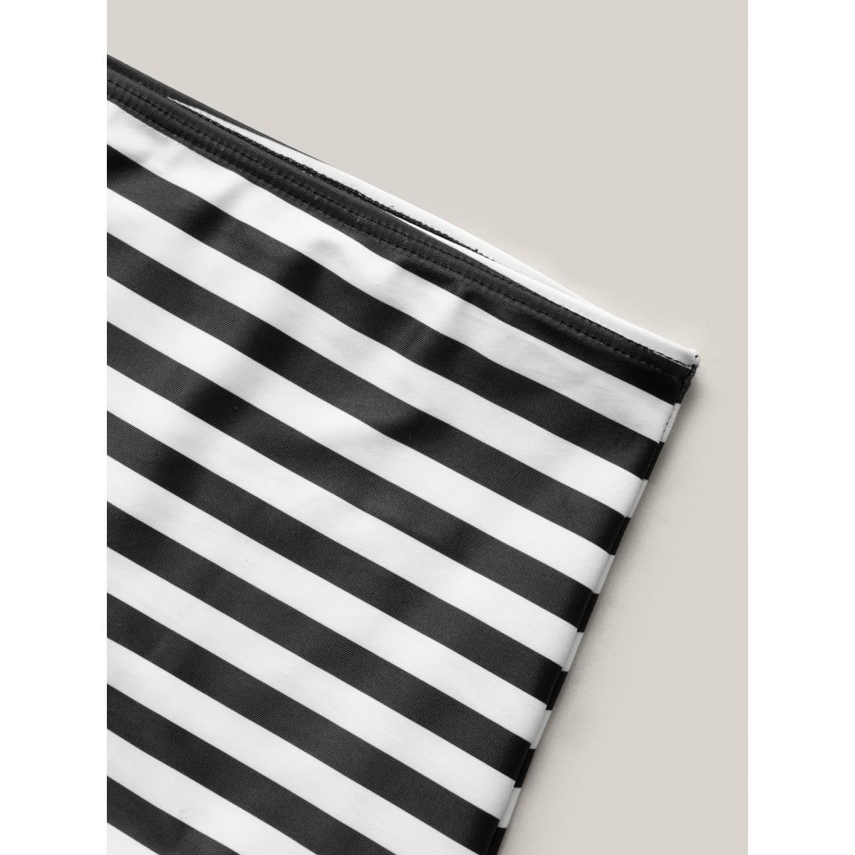 Plus Size Stripes Patchwork Tie Knot Cross Straps Swim Dress Women's Swimwear Black Beach Bodycon Heart neckline High stretch Curve Swim Dresses BloomChic 14-16/1X Product Image