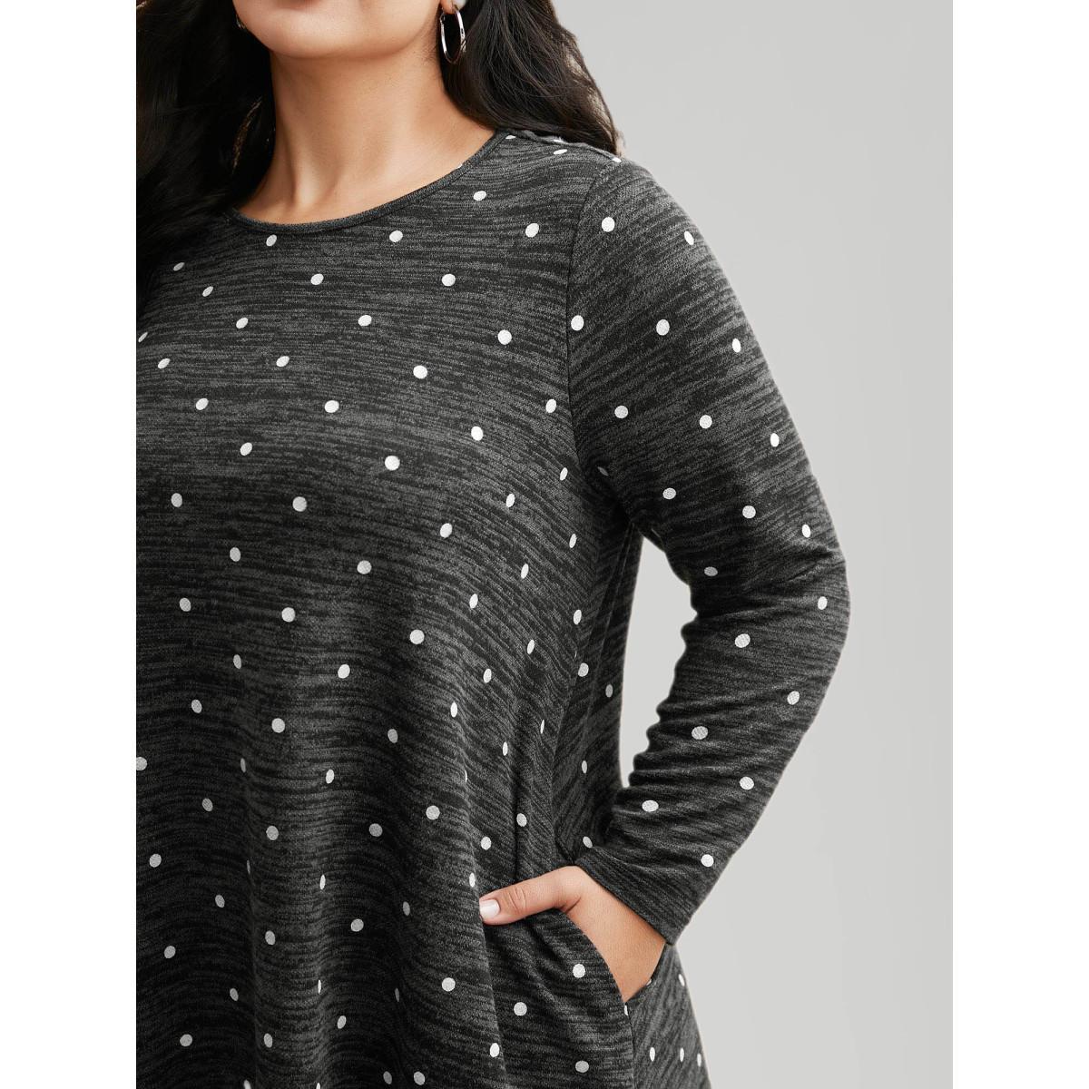 Plus Size Heather Polka Dot Pocket T-shirt DimGray Women Casual Non Round Neck Loose Everyday T-shirts BloomChic 10/M Product Image
