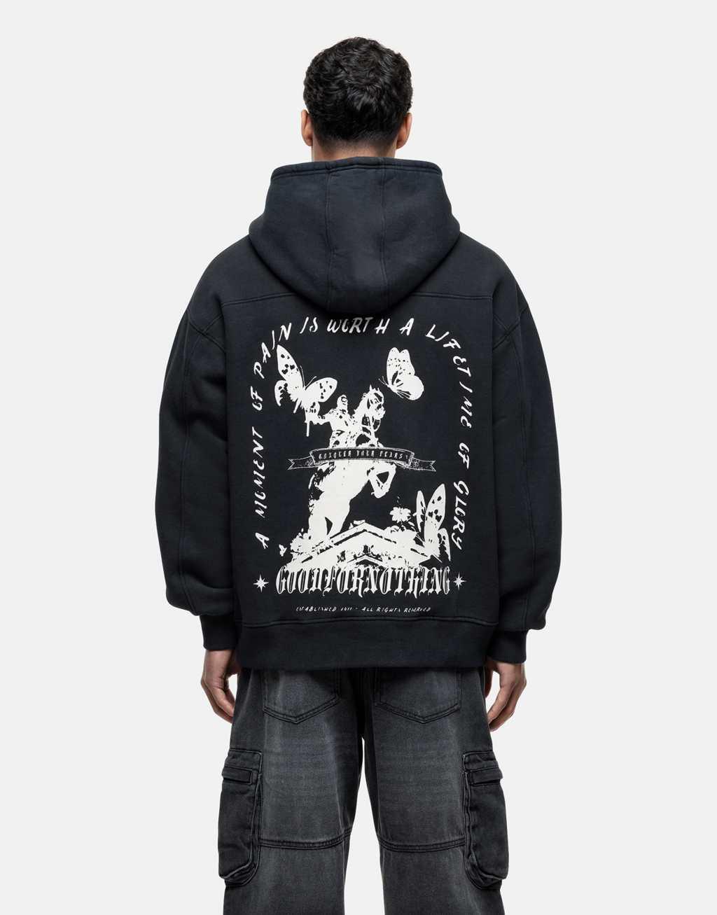 Good For Nothing hoodie with equestrian back print in black  Product Image