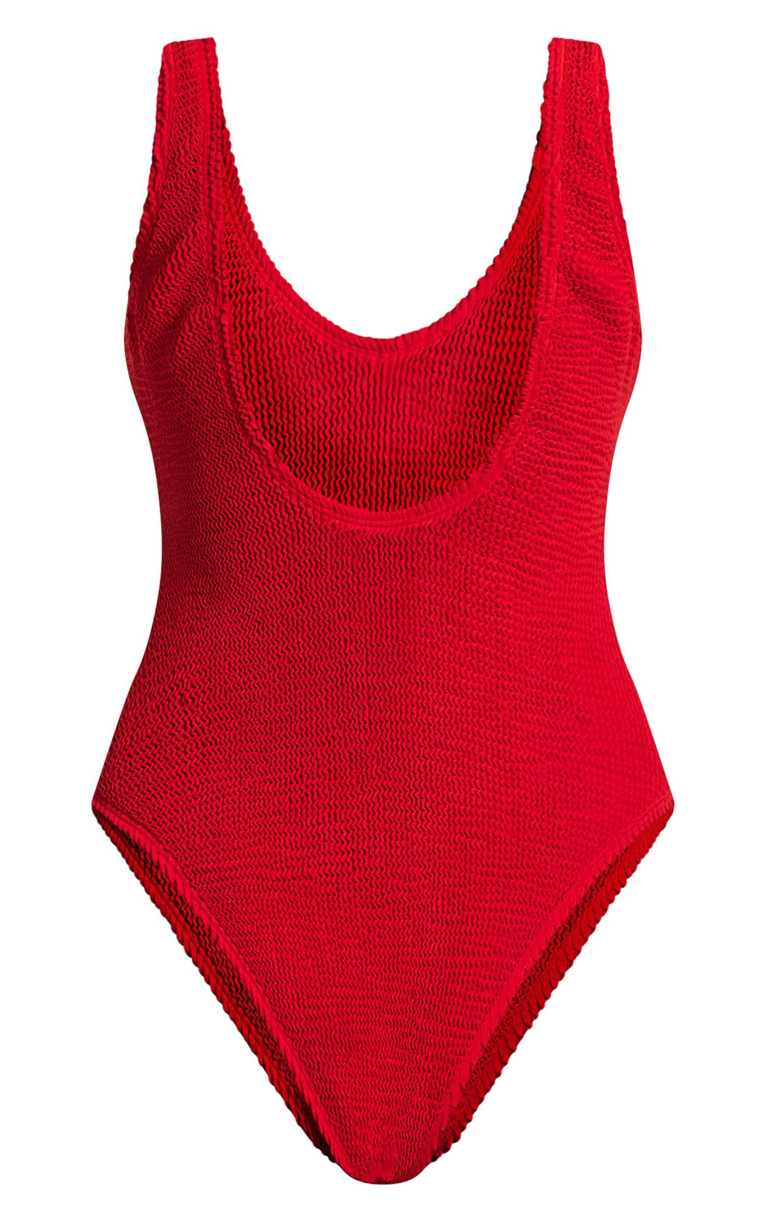 Red Crinkle Plunge Swimsuit Product Image