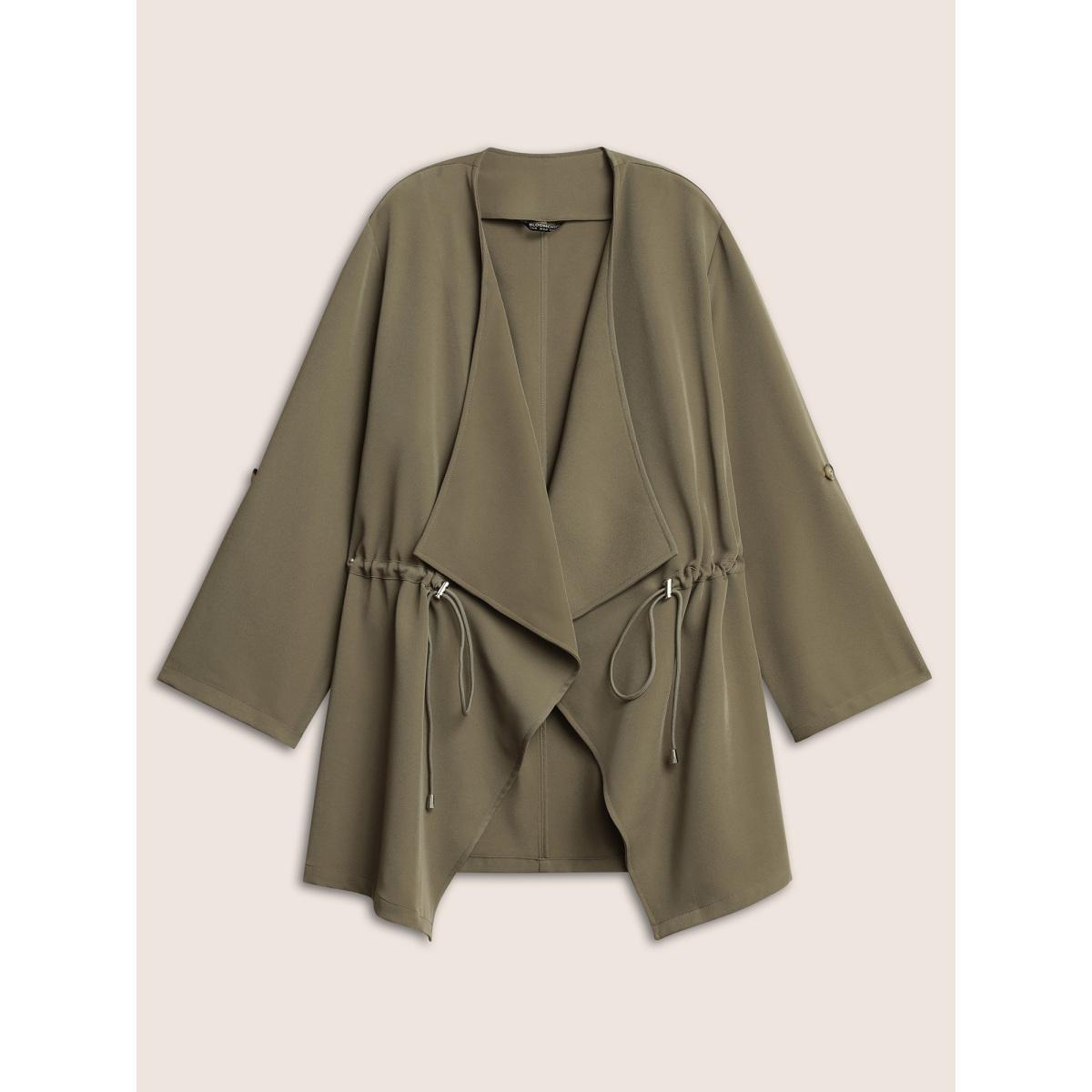 Plus Size Solid Drawstring Asymmetrical Neck Tab Sleeve Jacket Women LightBrown Non Everyday Jackets BloomChic 14-16/1X Product Image