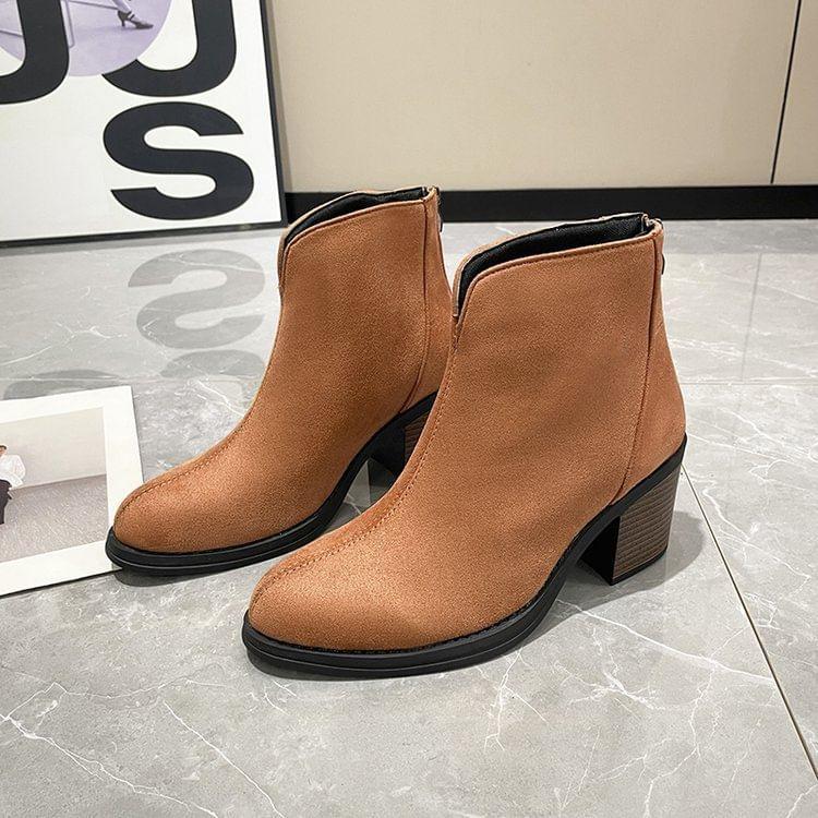 Block Heel Pointed Short Boots Product Image