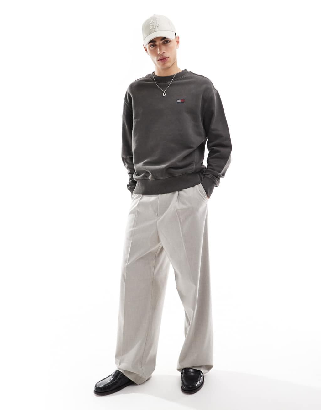 Tommy Jeans badge sweatshirt in washed black Product Image