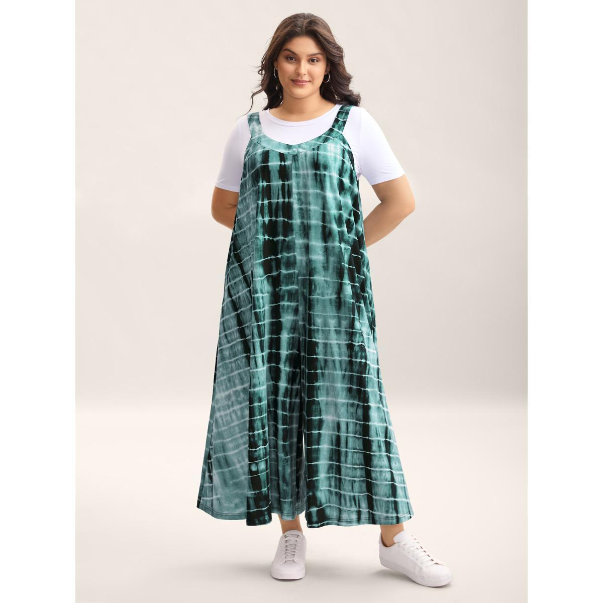 Plus Size Malachitegreen Supersoft Tie-Dye Backless Jumpsuit Women Sleeveless Round Neck Everyday-Casual Loose Jumpsuits BloomChic 22-24/3X Product Image