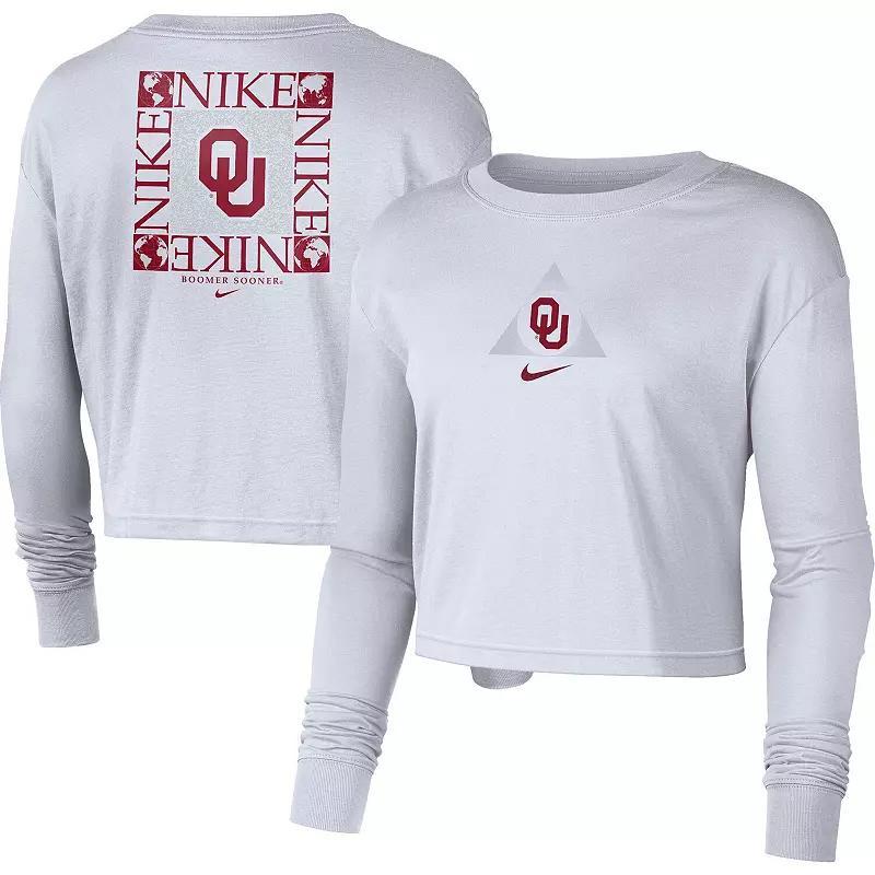 Women's Nike White Oklahoma Sooners Seasonal Cropped Long Sleeve T-Shirt, Size: XL Product Image