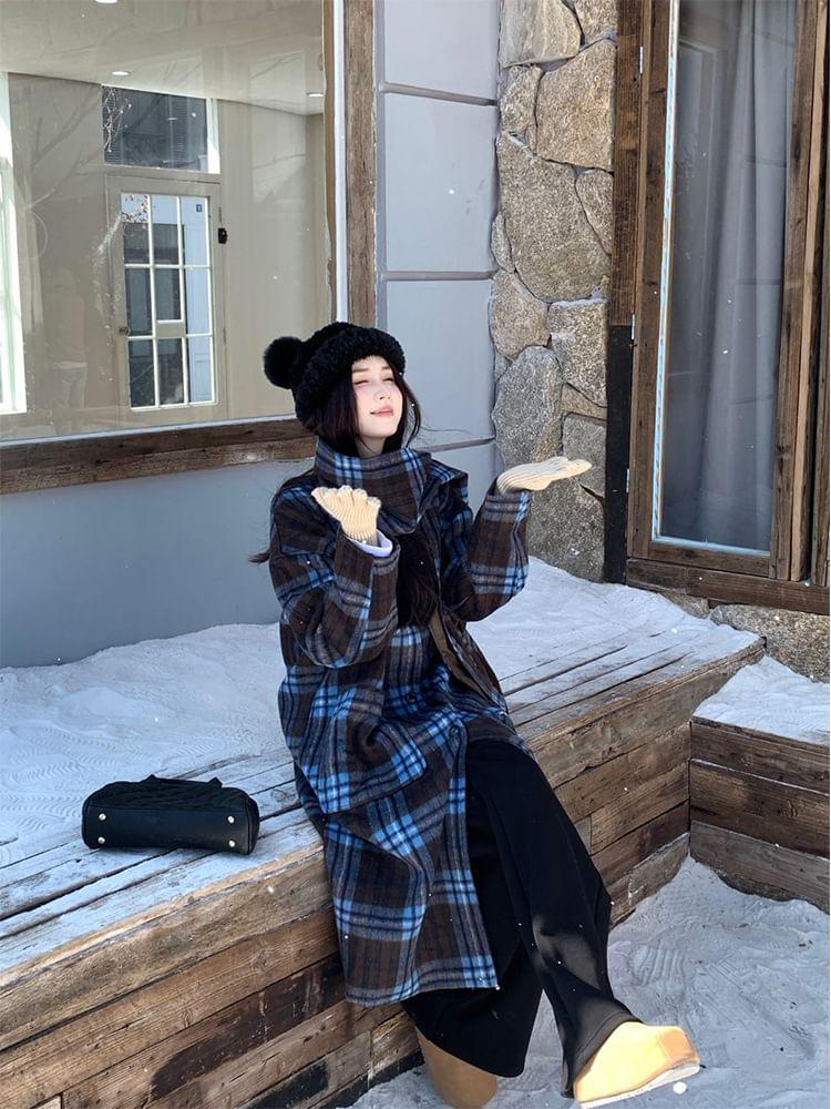 Plaid Midi Single-Breasted Coat Product Image