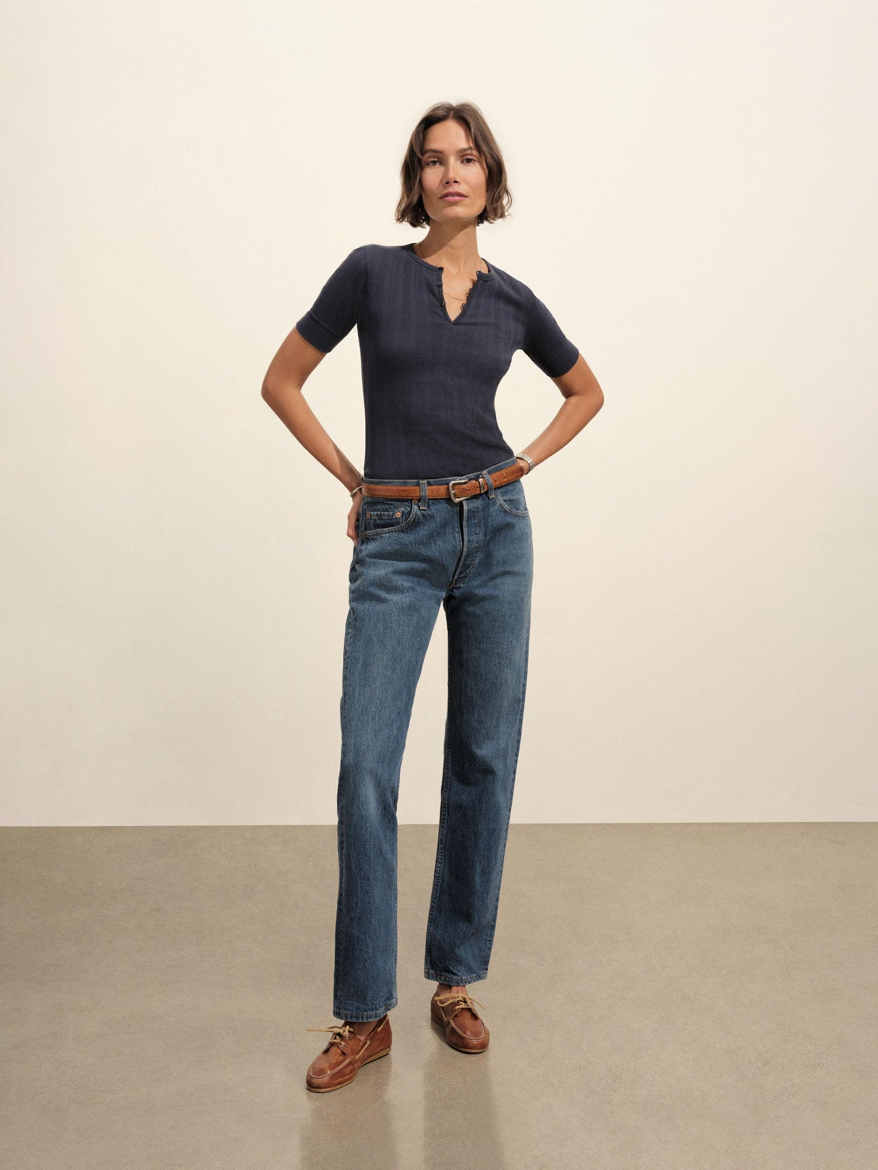 Washed Navy Heirloom Rib Base Henley Product Image