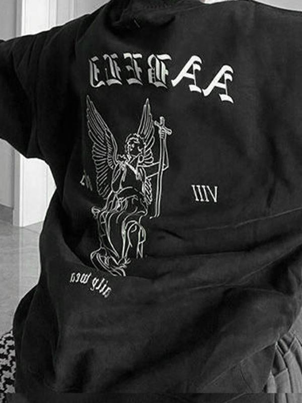 Distressed Black Simple Print Sweatshirt Product Image
