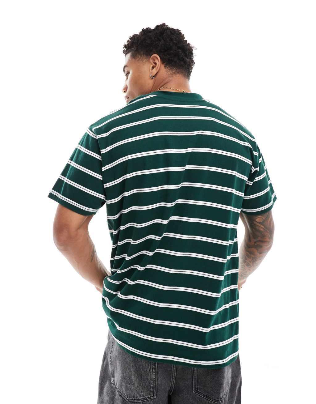 Brave Soul oversized high neck striped T-shirt in dark green & white Product Image