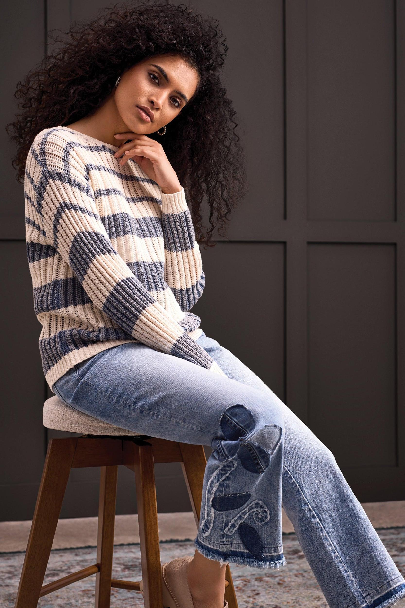 Wear 2 Ways Neck/Cardi Sweater with Special Wash Product Image