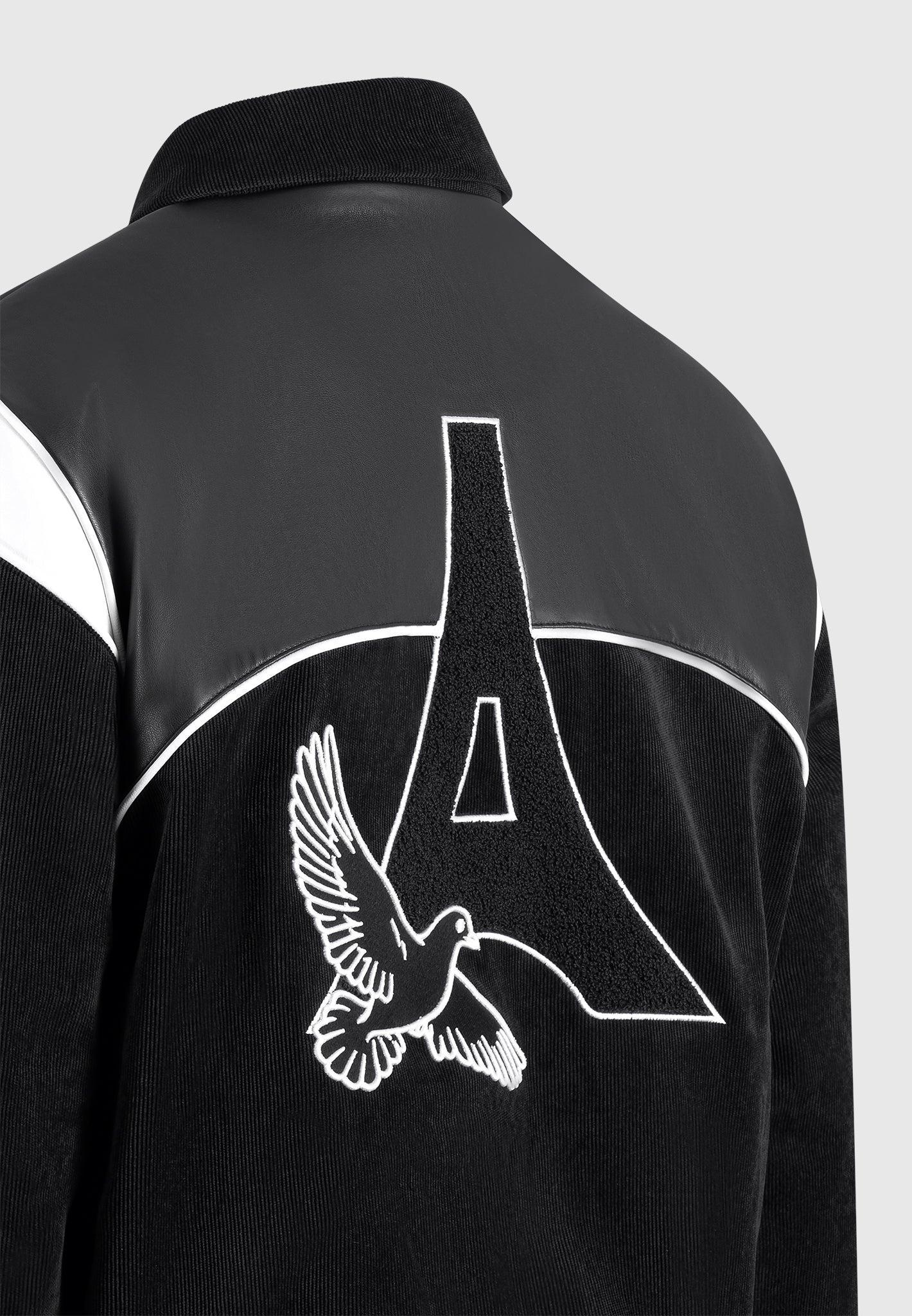 Raglan Corduroy Eiffel Varsity Jacket - Black Male Product Image