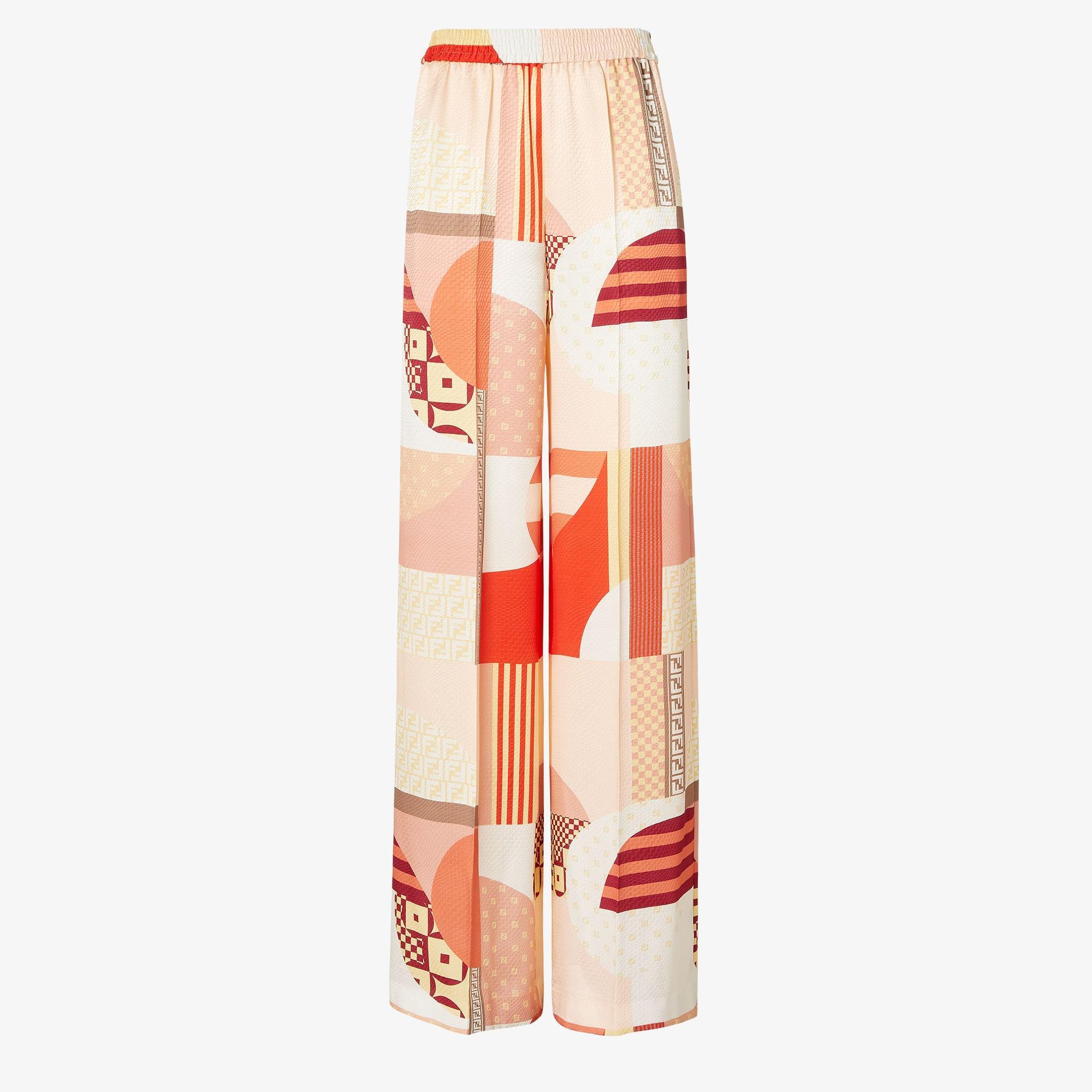 PantsPink silk pants with patchwork print Product Image