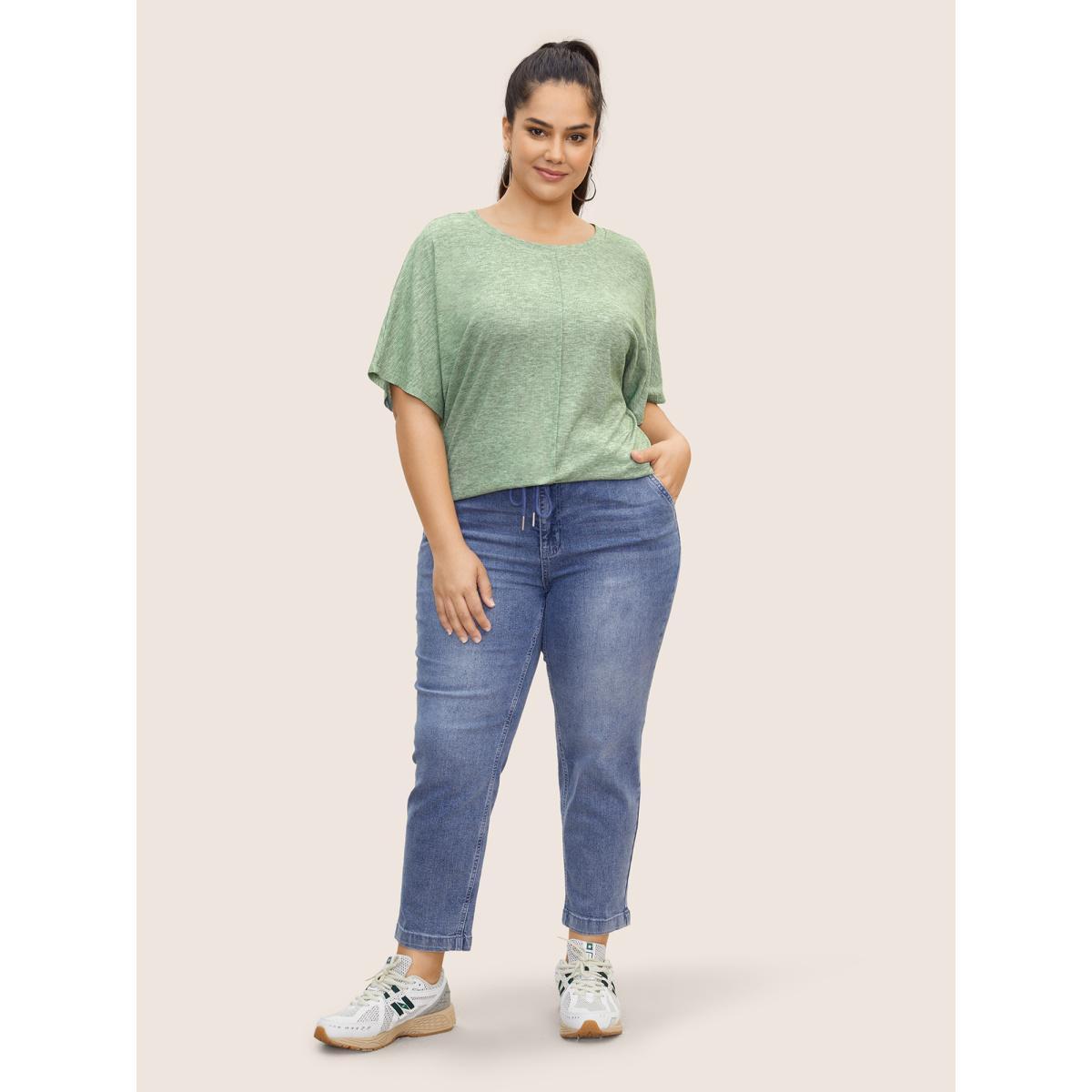 Plus Size Heather Rib Knit Dolman Sleeve T-shirt Palemauve Women Casual Texture Round Neck Everyday T-shirts BloomChic 18-20/2X Product Image