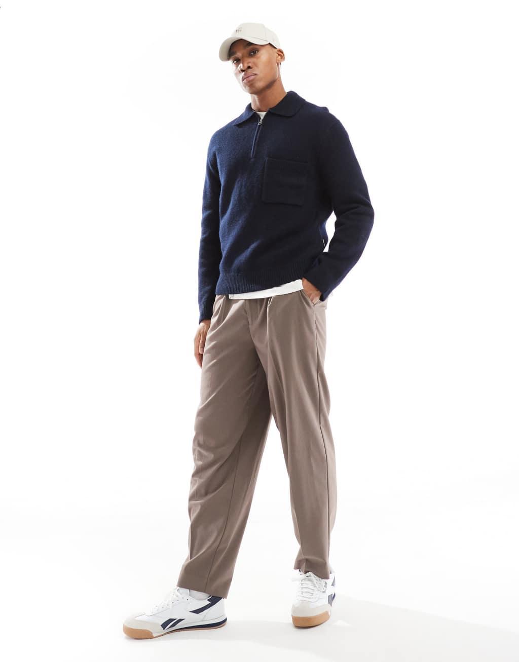Scalpers Icon Ander Polo Tricot Sweater In Navy   Product Image