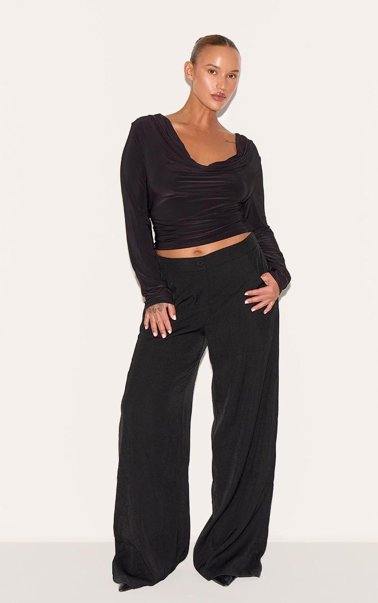 Plus Black Cowl Neck Long Sleeve Slinky Top Product Image
