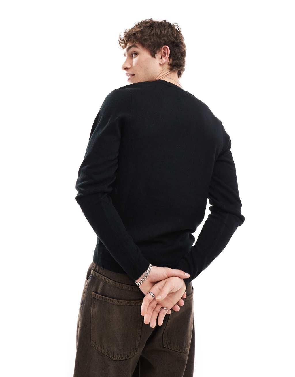 COLLUSION soft knitted crew neck sweater in black Product Image