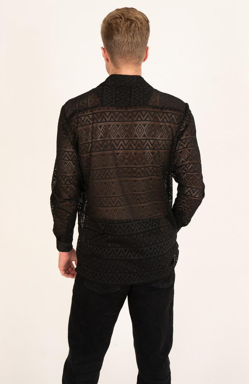 Polyester Triangle Pattern Lace Long Sleeve Shirt Product Image
