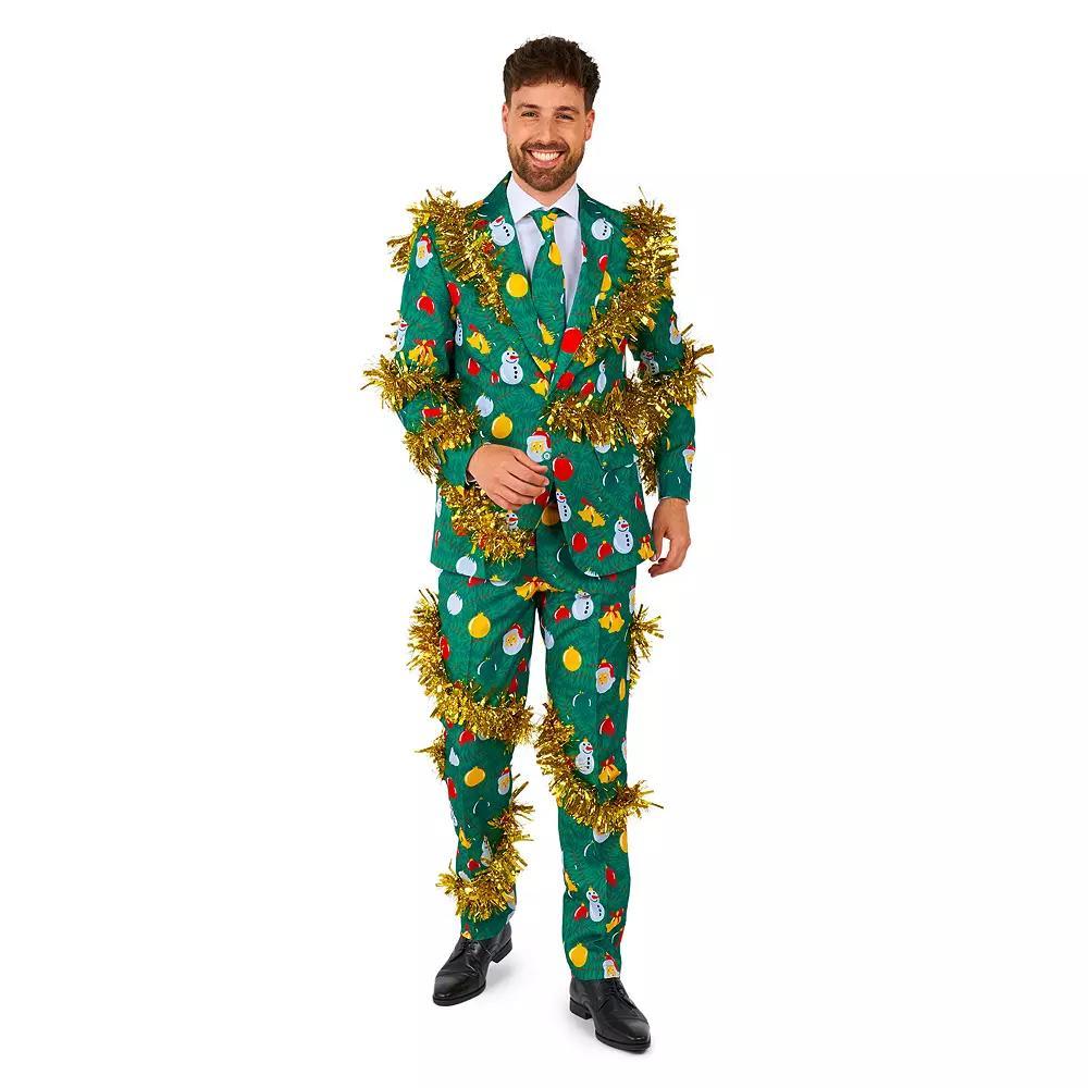 Men's Suitmeister Modern-Fit Christmas Deco Green Suit & Tie Set, Size: Small Product Image