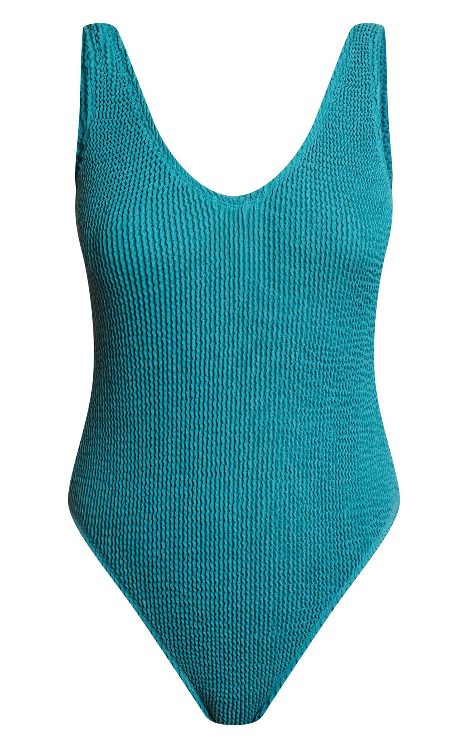 Teal Crinkle Plunge Swimsuit Product Image
