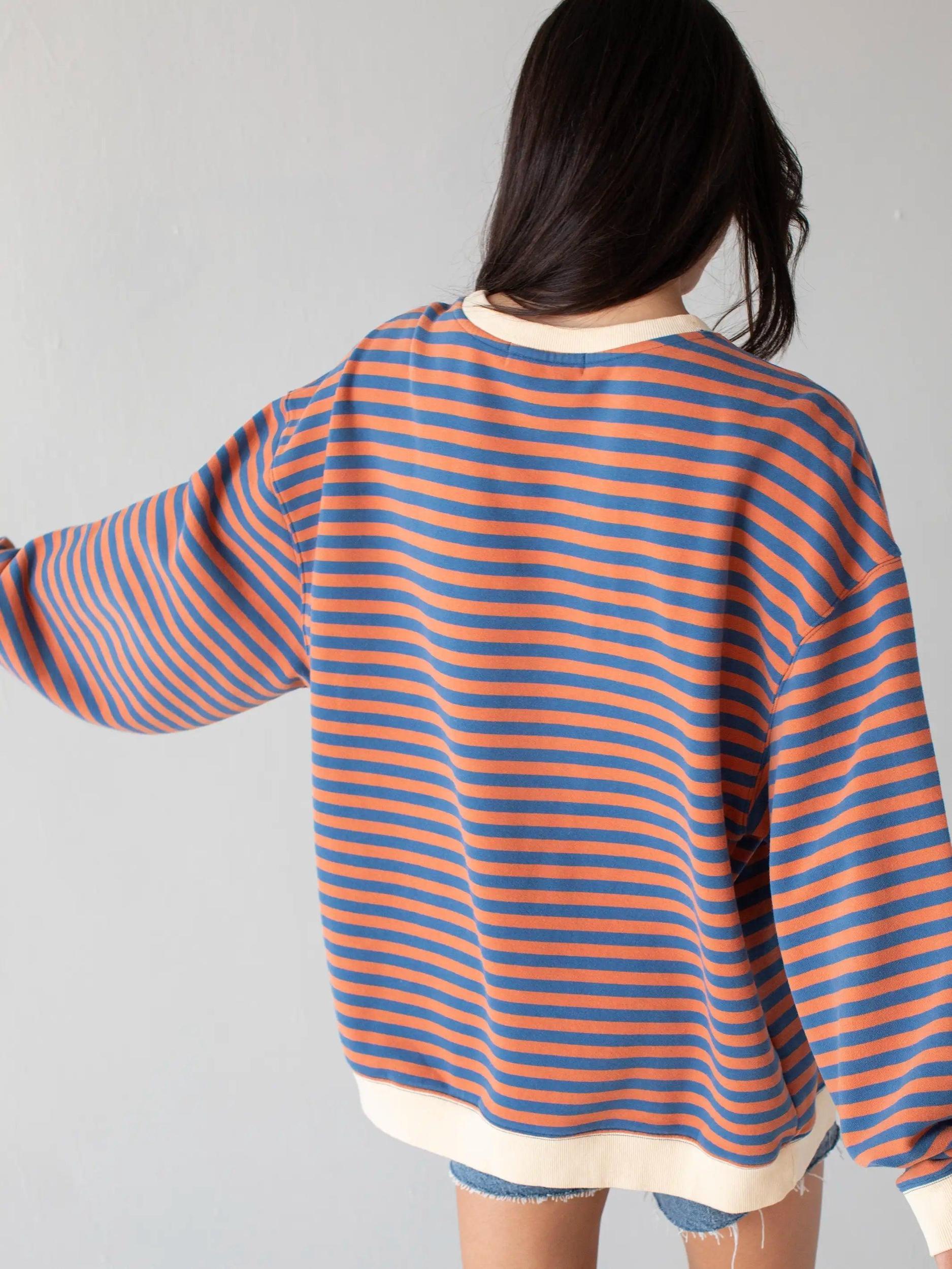 Oversized Striped Crewneck - Rust Indigo Stripes Product Image