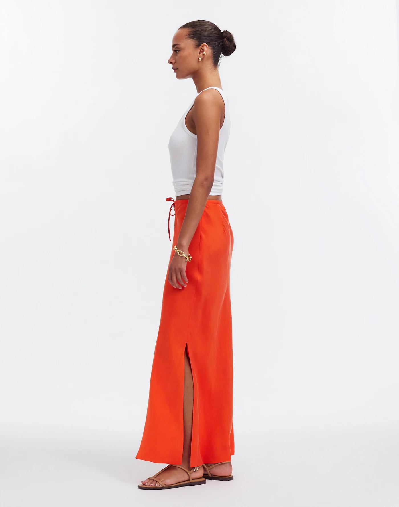 Tie-Waist Maxi Slip Skirt in Cupro Blend Product Image