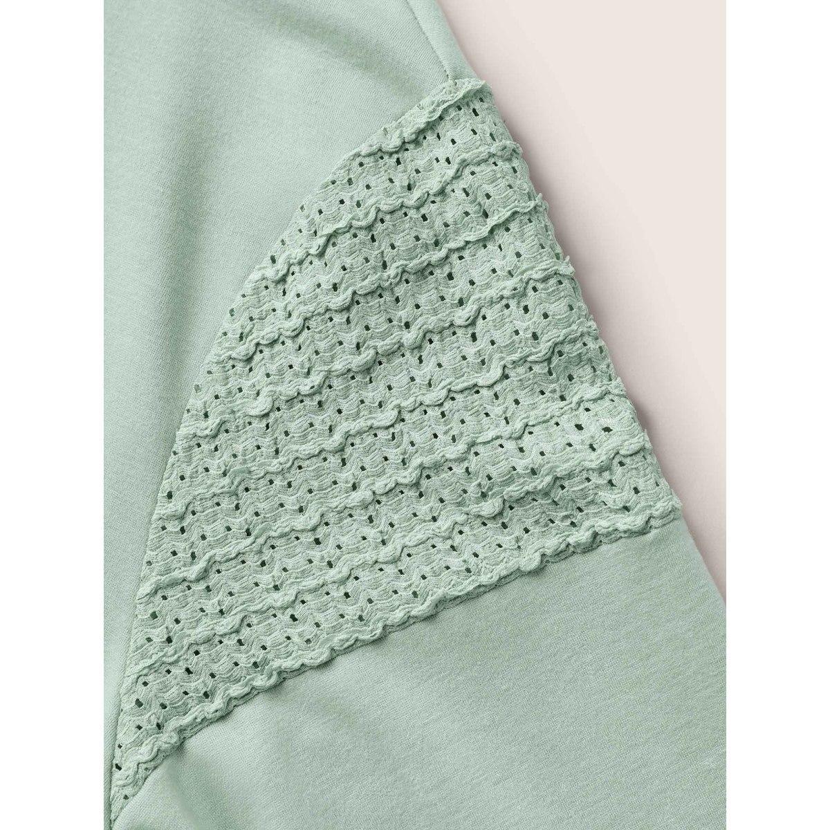Plus Size Solid Lace Panel Drop Shoulder Sweatshirt Women Mint Casual Non Round Neck Everyday Sweatshirts BloomChic 28/5X Product Image
