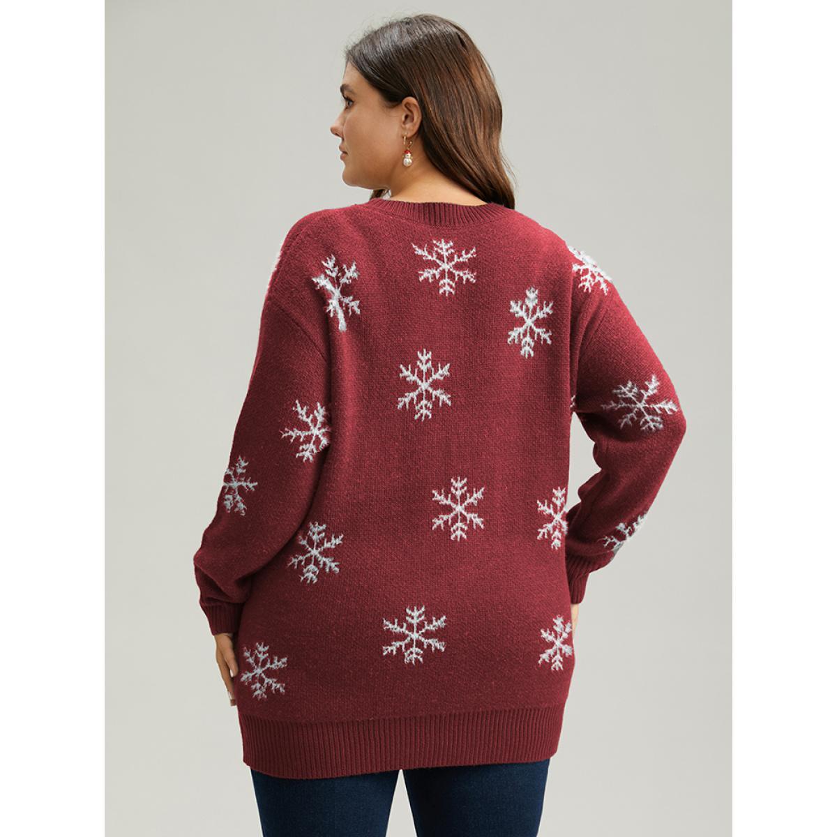 Plus Size Sequin Christmas Graphic Drop Shoulder Pullover Burgundy Women Casual Loose Long Sleeve Round Neck Festival-Christmas Pullovers BloomChic 26/4X Product Image