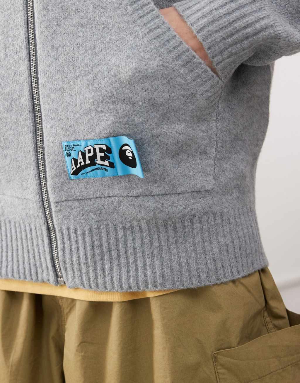 Aape By A Bathing Ape back print logo zip-up hoodie in gray Product Image