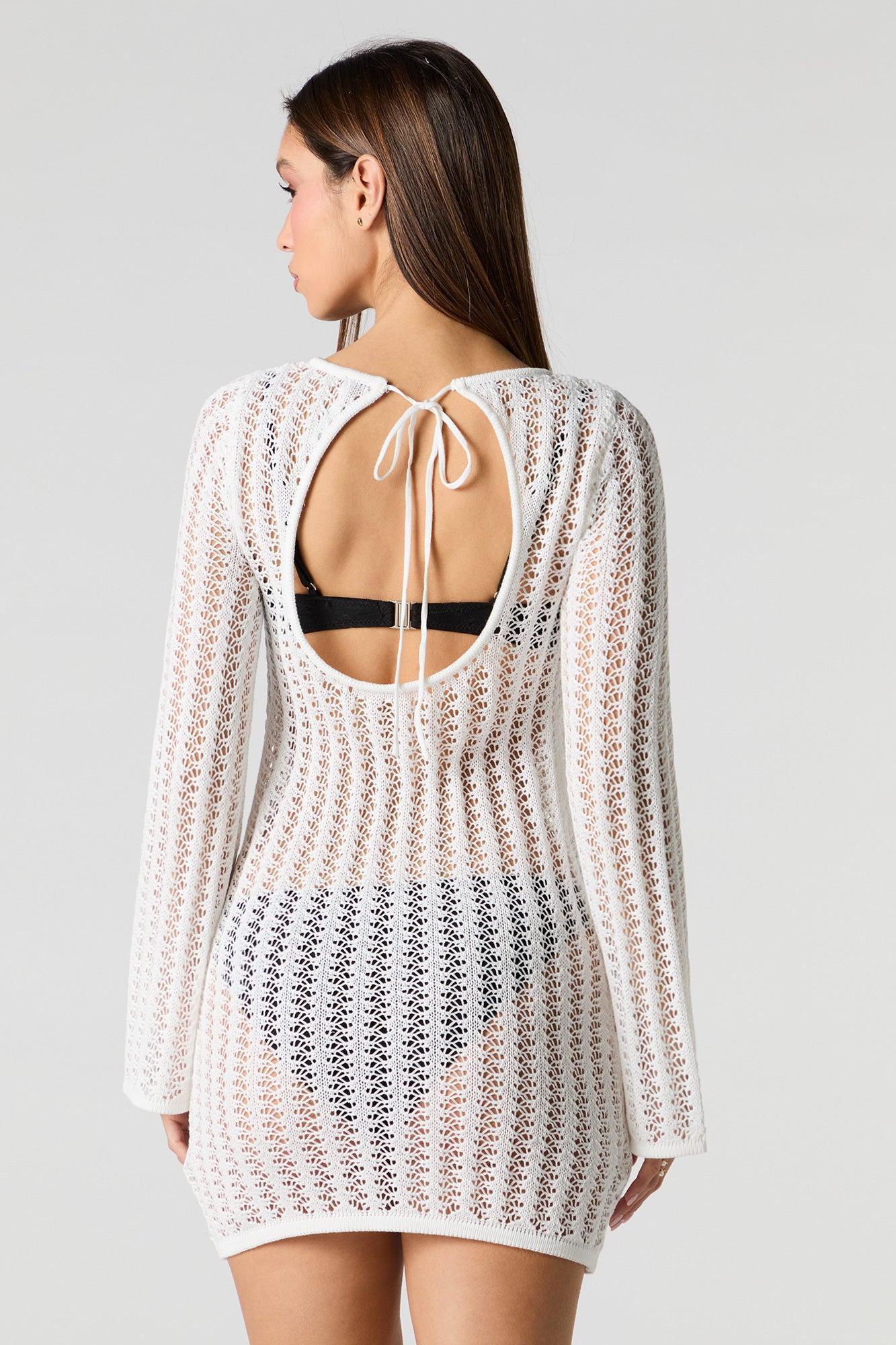 Open Knit Long Sleeve Mini Dress Cover Up Female Product Image