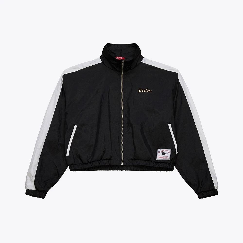 Women's Mitchell & Ness Black Pittsburgh Steelers Nylon Cropped Full-Zip Jacket, Size: XS Product Image