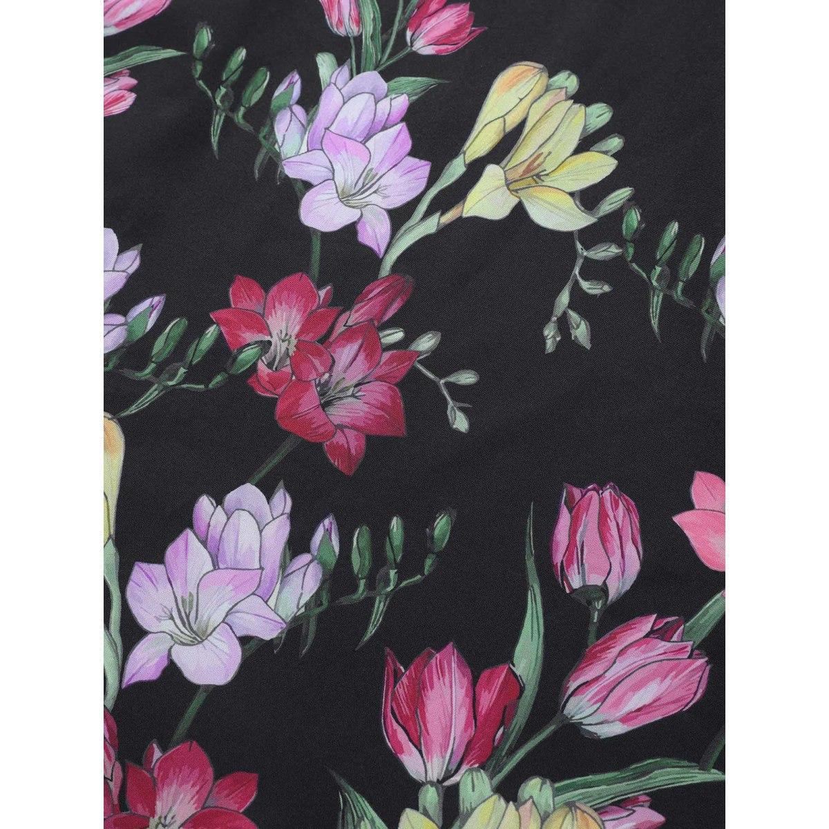 Plus Size Floral Print Shirred Pocket Ruffle Sleeve Dress Black Women Elegant Non V-neck Short sleeve Curvy Midi Dress BloomChic 30/6X Product Image